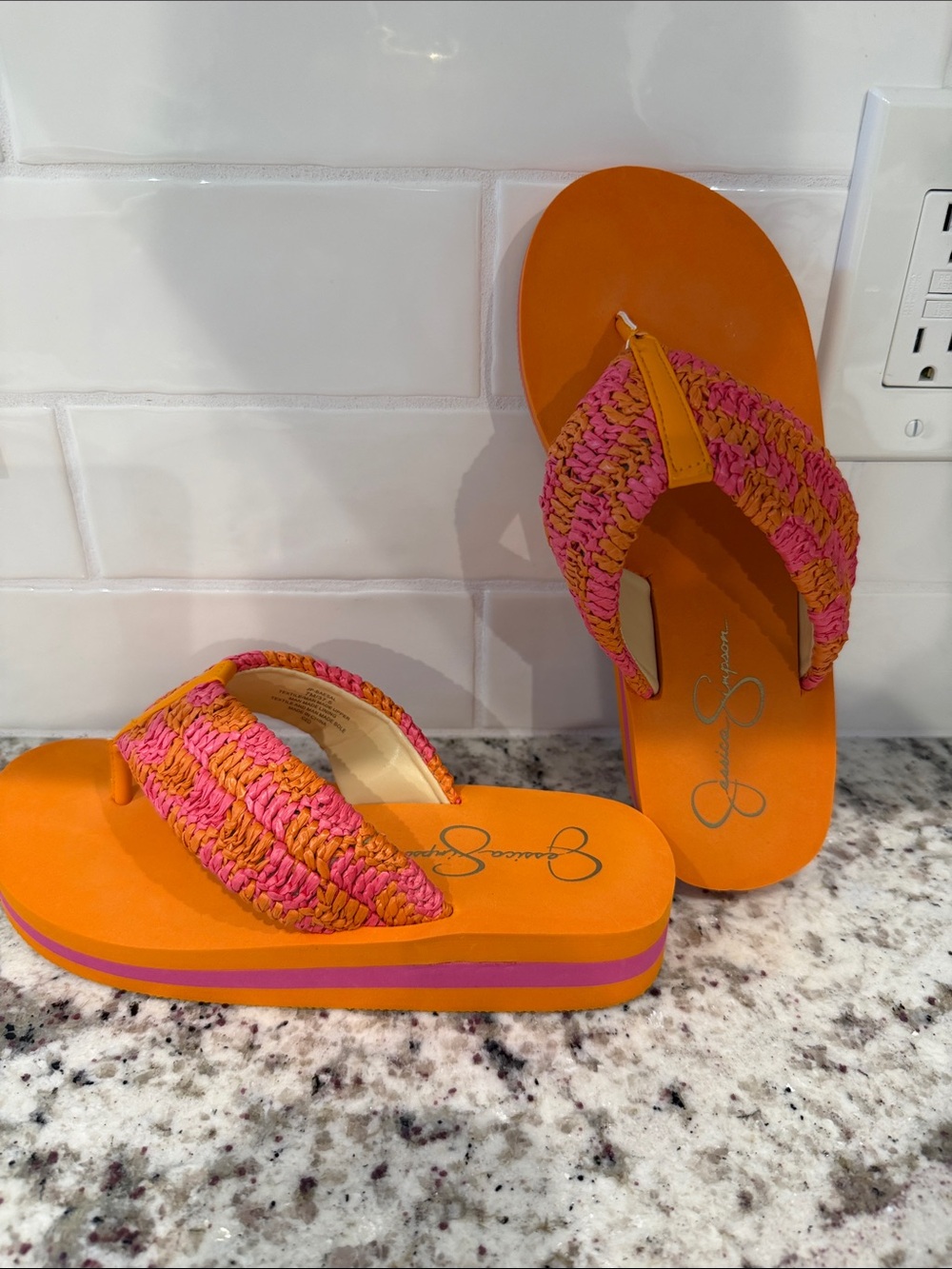 Jessica Simpson Orange and Pink Braided Platform Sandals